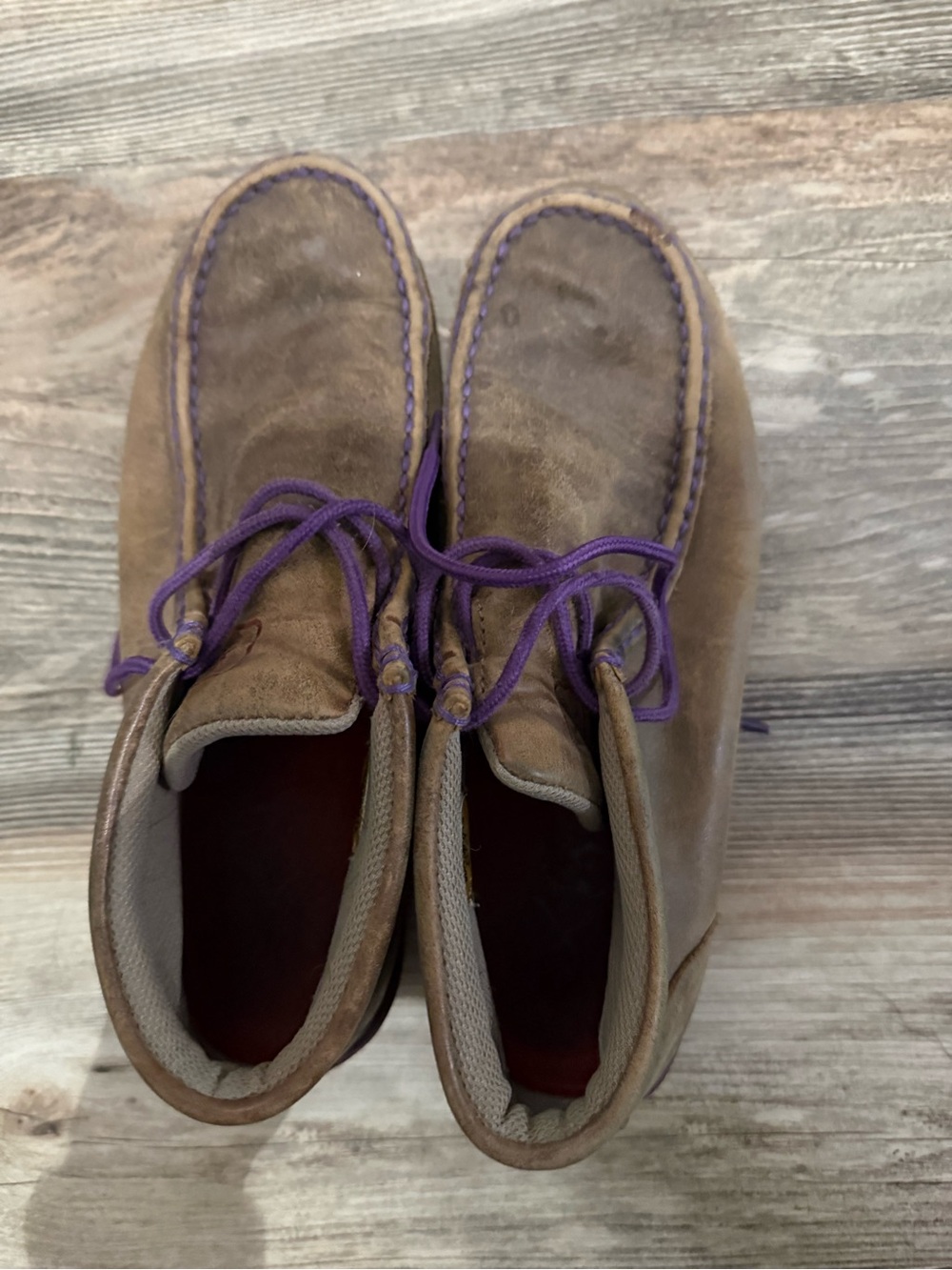 Brown Leather Women’s Casual Twisted X Boots with Purple Laces Size 8M